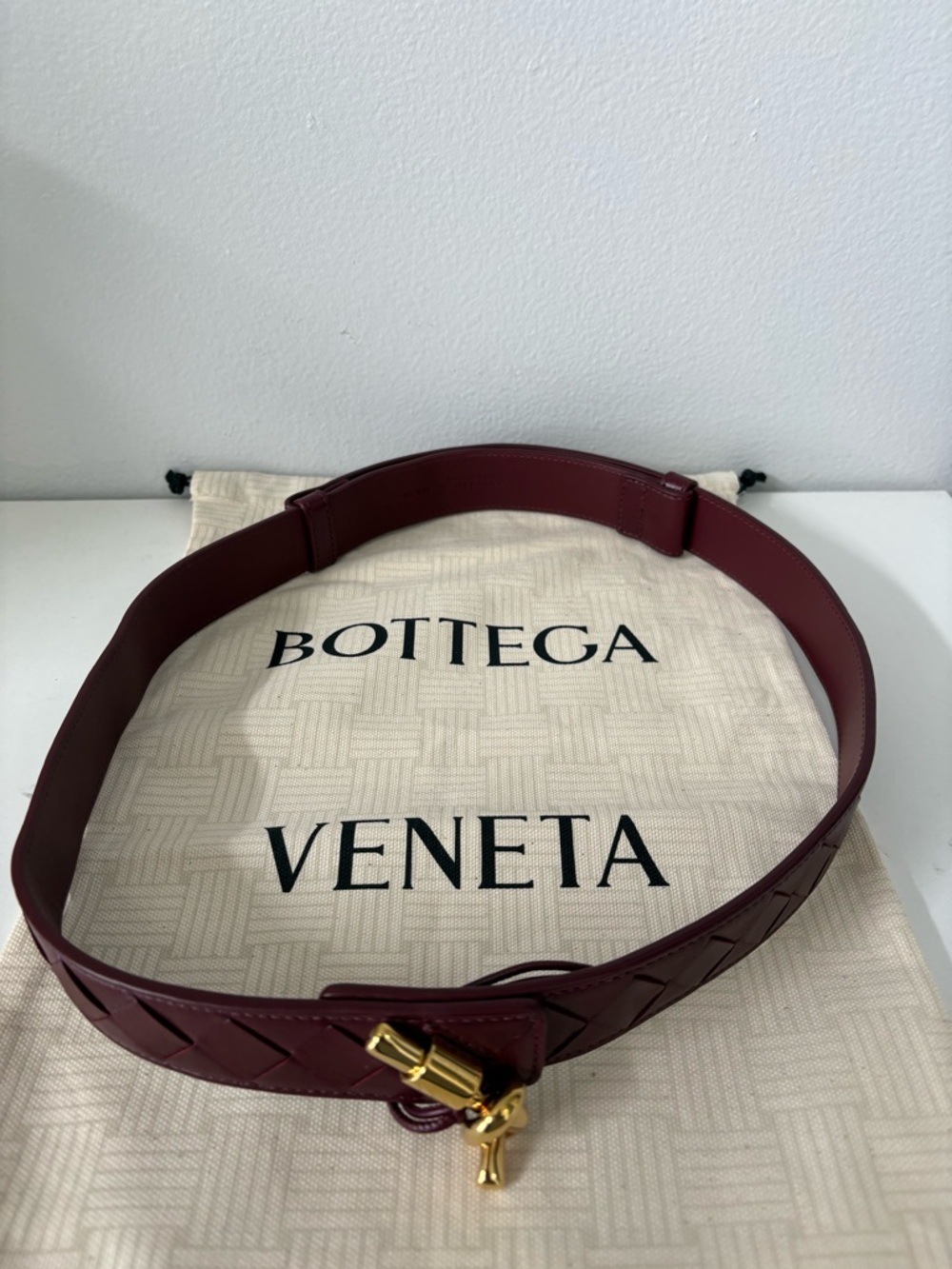 Bottega Veneta Burgundy Woven Leather Belt with Gold Key Accent - Picture 7 of 7